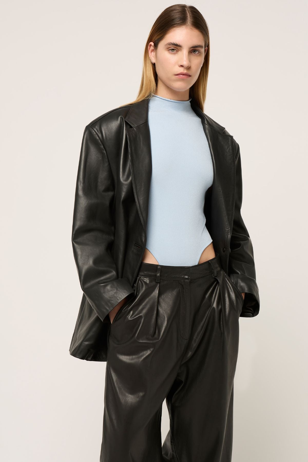 LEATHER BOY BLAZER - BLACK