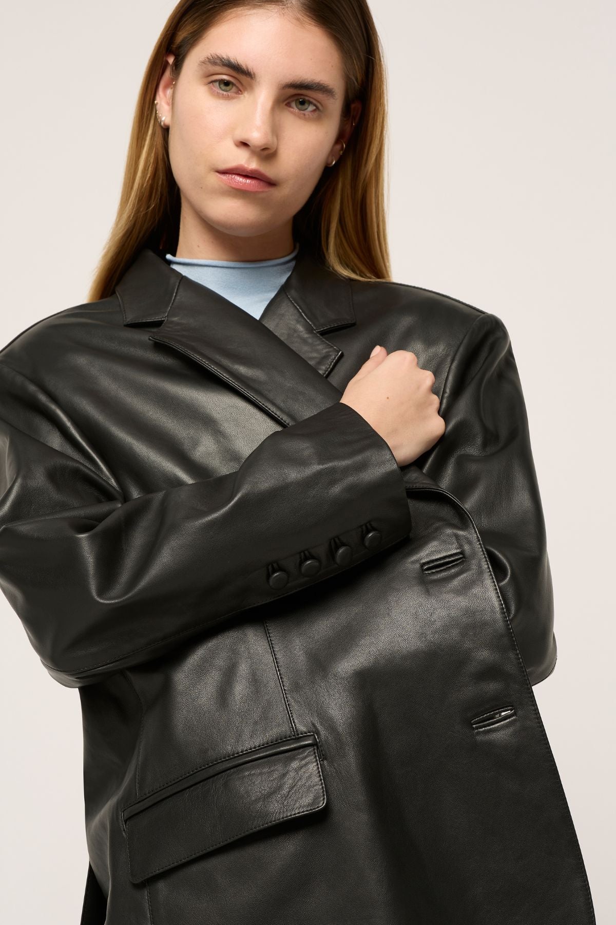 LEATHER BOY BLAZER - BLACK