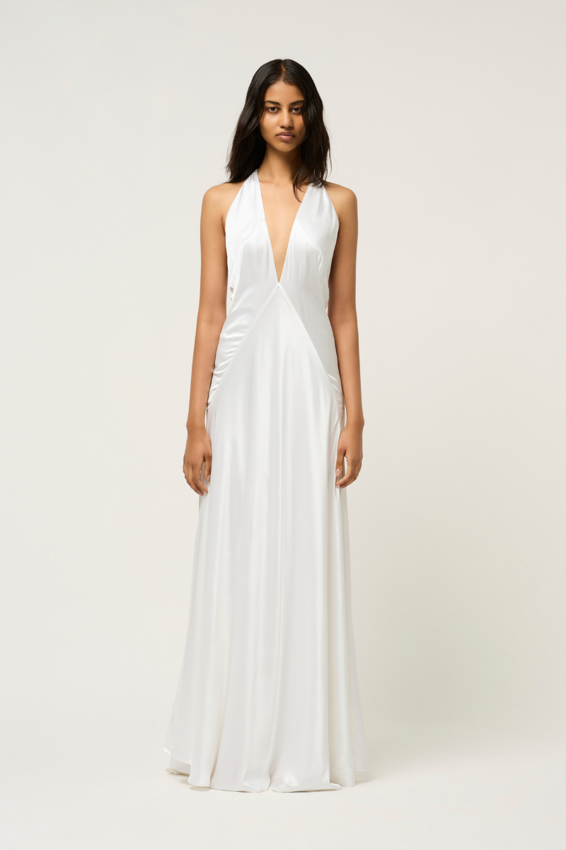 BAU ♥ MICHAEL See-through ribbon tie chiffon dress Dresses | Metallic Chiffon Fringe Hem Halter Wrap Front Midi