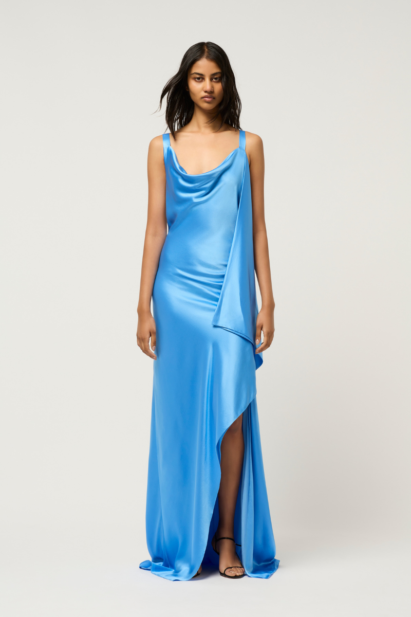 ASYMMETRICAL BIAS SILK SATIN GOWN