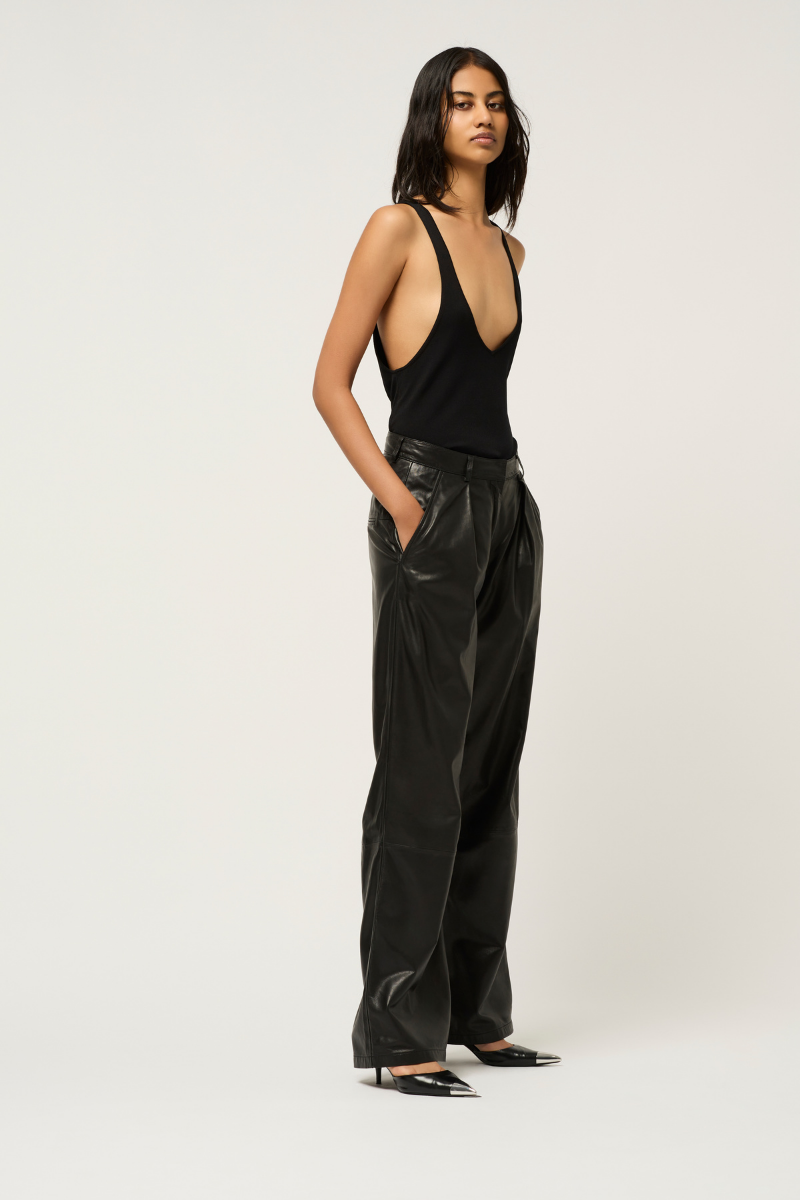 WIDE LEG LEATHER BOY PANT BLACK