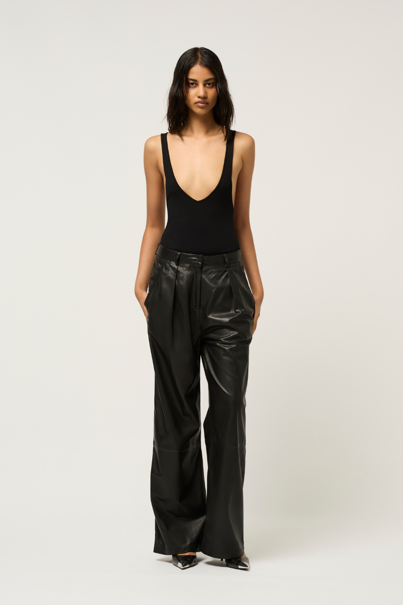 WIDE LEG LEATHER BOY PANT BLACK