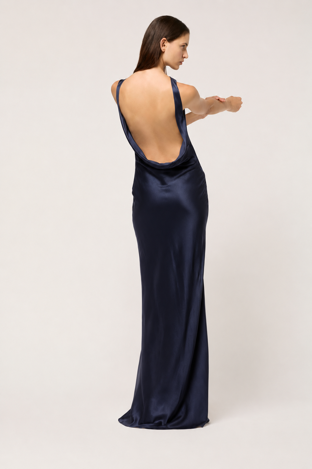 DRAPE FRONT MAXI DRESS NAVY