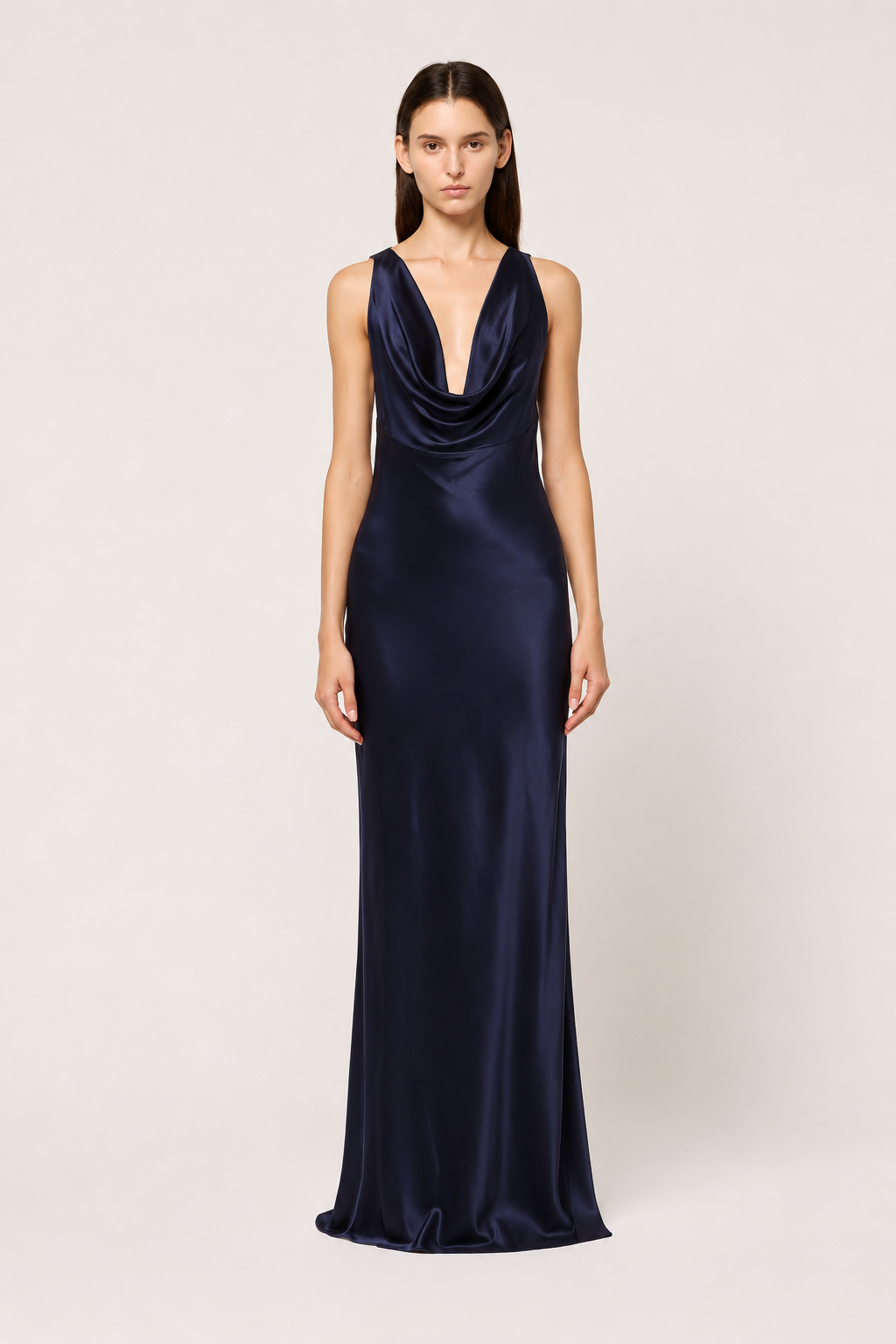 DRAPE FRONT MAXI DRESS NAVY