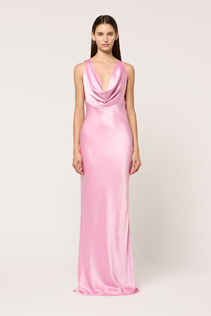 DRAPE FRONT MAXI DRESS PINK