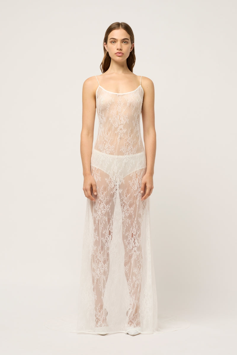 WOMENS SHENISE LACE DRESS WITH TRAIN - WHITE - MICHAEL LO SORDO