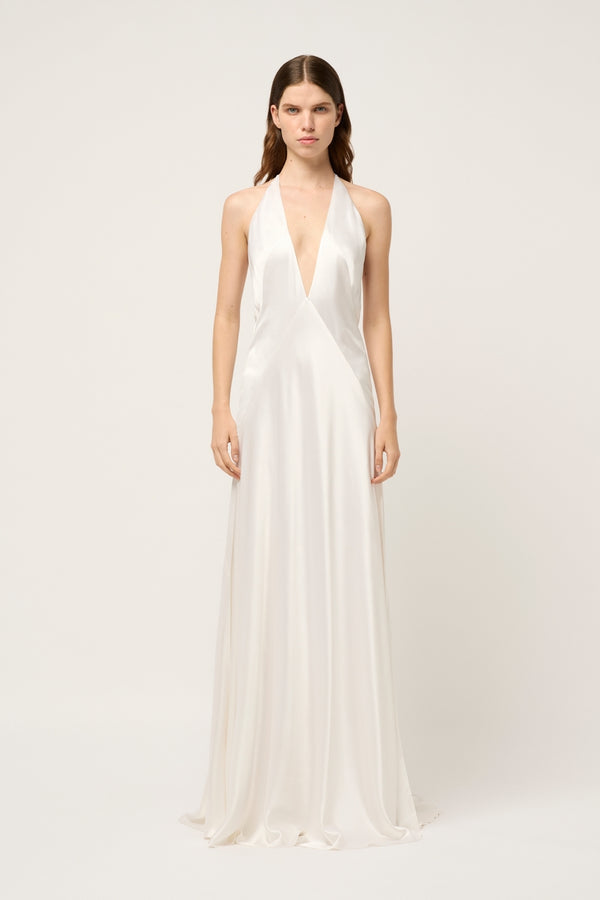 ALEXANDRA SILK SATIN MAXI DRESS - WHITE - MICHAEL LO SORDO