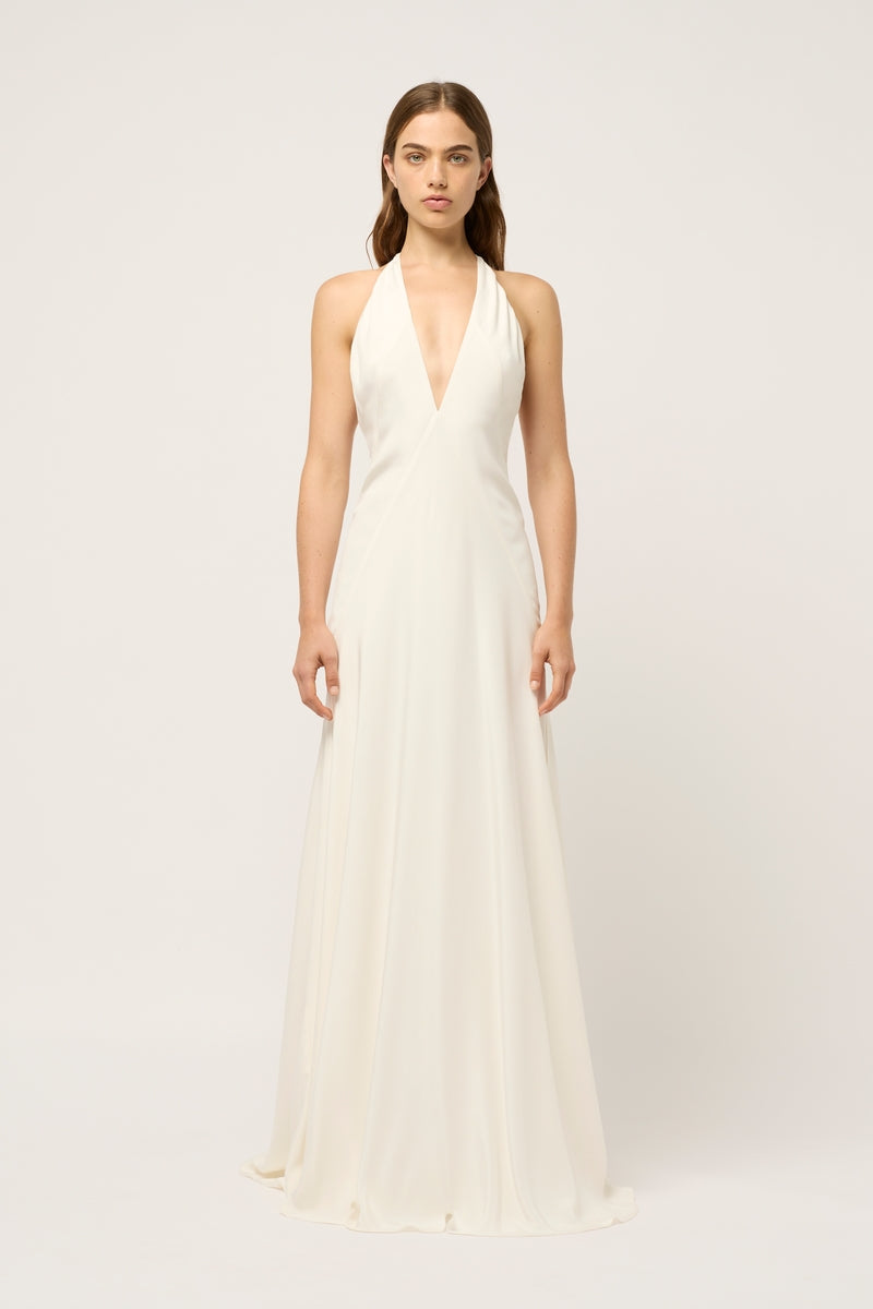 ALEXANDRA SILK CREPE MAXI DRESS - IVORY - MICHAEL LO SORDO